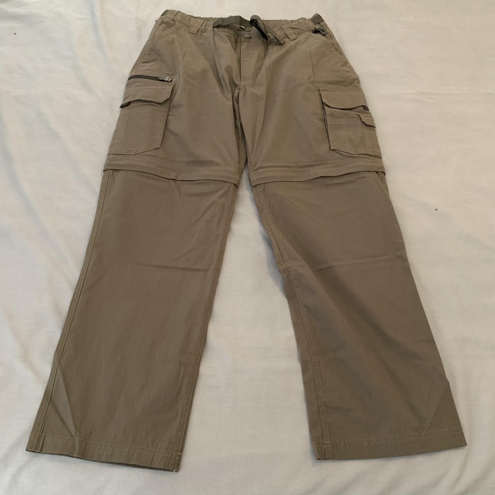 B.C. Clothing Pants Mens 33x30 Beige Convertible Cargo Belted Stretch Outdoor
